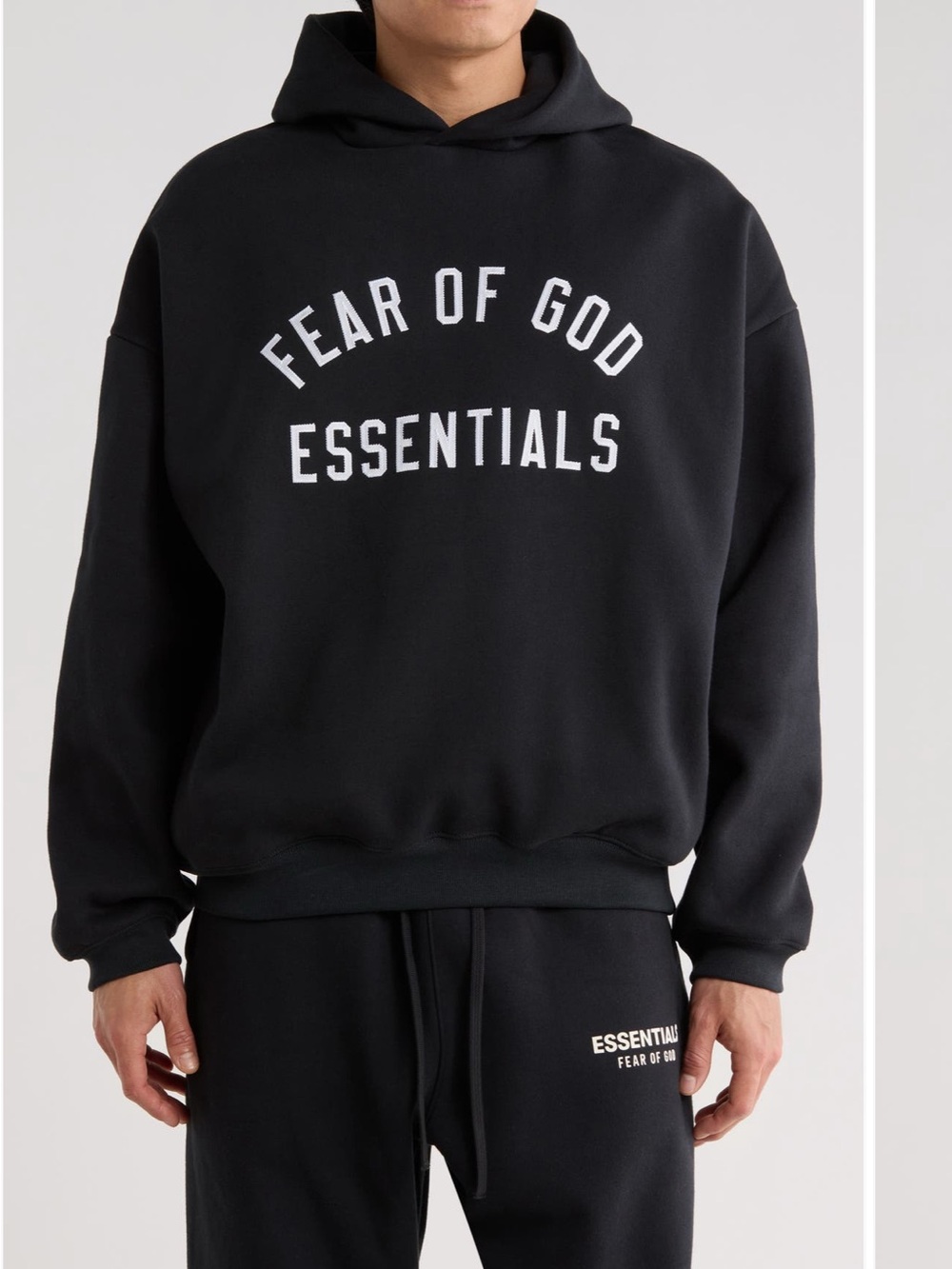 Fear of God Essentials Jet Black Arch Logo Pullover Hoodie - Size M